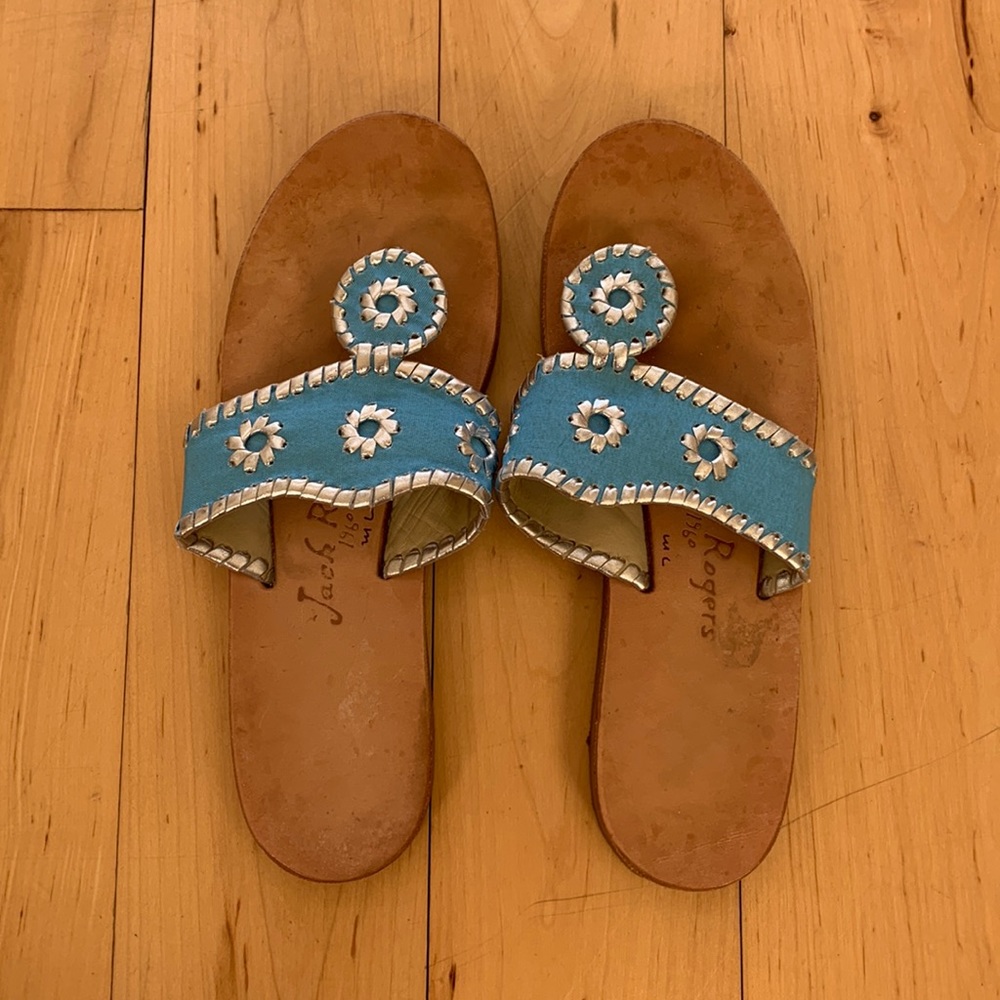 Jack Rogers Boating Jacks in Light Blue / Silver, Size 7